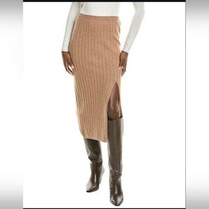 Naadam Wool/Cashmere Ribbed Knit Midi Skirt with Side Slit - Camel - M